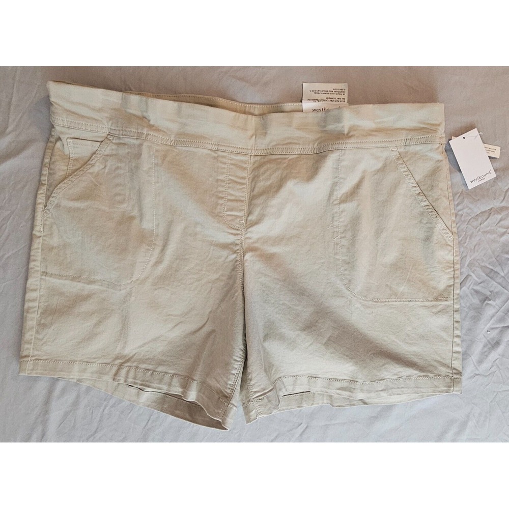 Westbound Woman Park Ave Women's Plus 24W Beige Mid Rise Pull On Shorts NWT L055